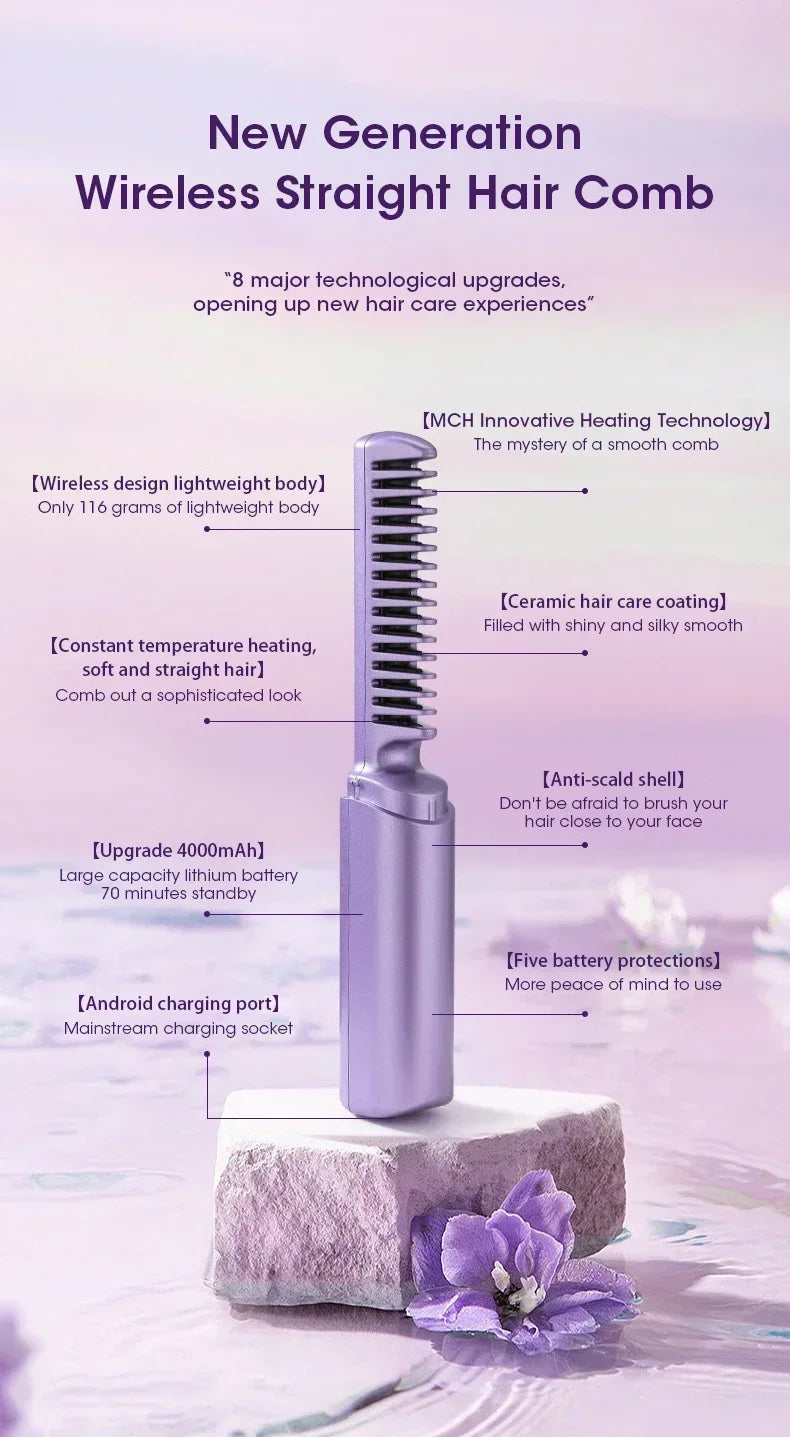 2-in-1 Hair Styling Brush, Straightener, Curler Comb Random Color